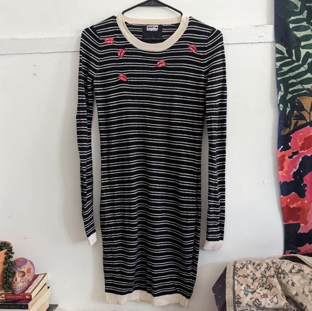 Markus Lupfer Merino Wool Stripe Lip Sweater Dress XS